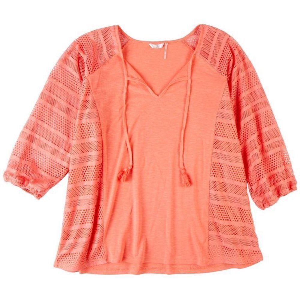 Kaktus Plus Solid 3/4 Sleeve With Mesh Sleeves Coral size L